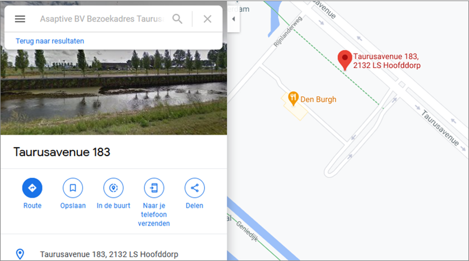 Google maps toont adressen uit SAP Business One 