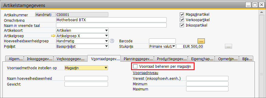 SAP Business One Magazijnbeheer Artikelen beheer per magazijn