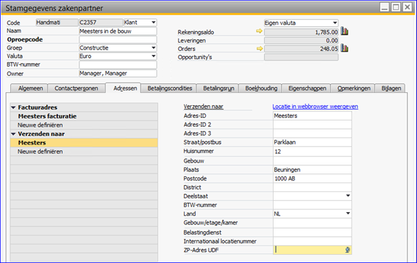 UDF’s in de zakenpartneradressen - SAP Business One